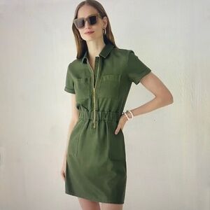 J.Crew Zip Front Chino Utility Dress Green Olive NWTS  size 2 Retail $138